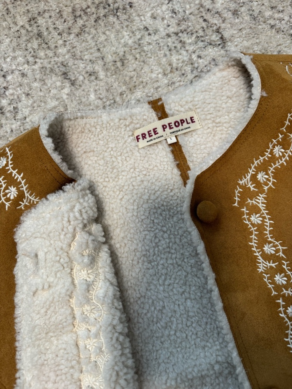 Free People Camel Suede Embroidered Shearling Vest - Picture 2 of 5